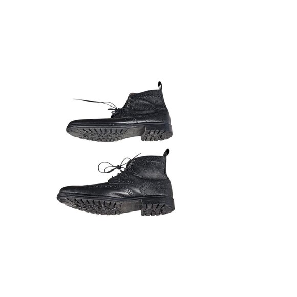 Marco Vittoria Mens 10 Black Leather Wingtip Brogue Boots With Lugged Sole - Picture 4 of 8